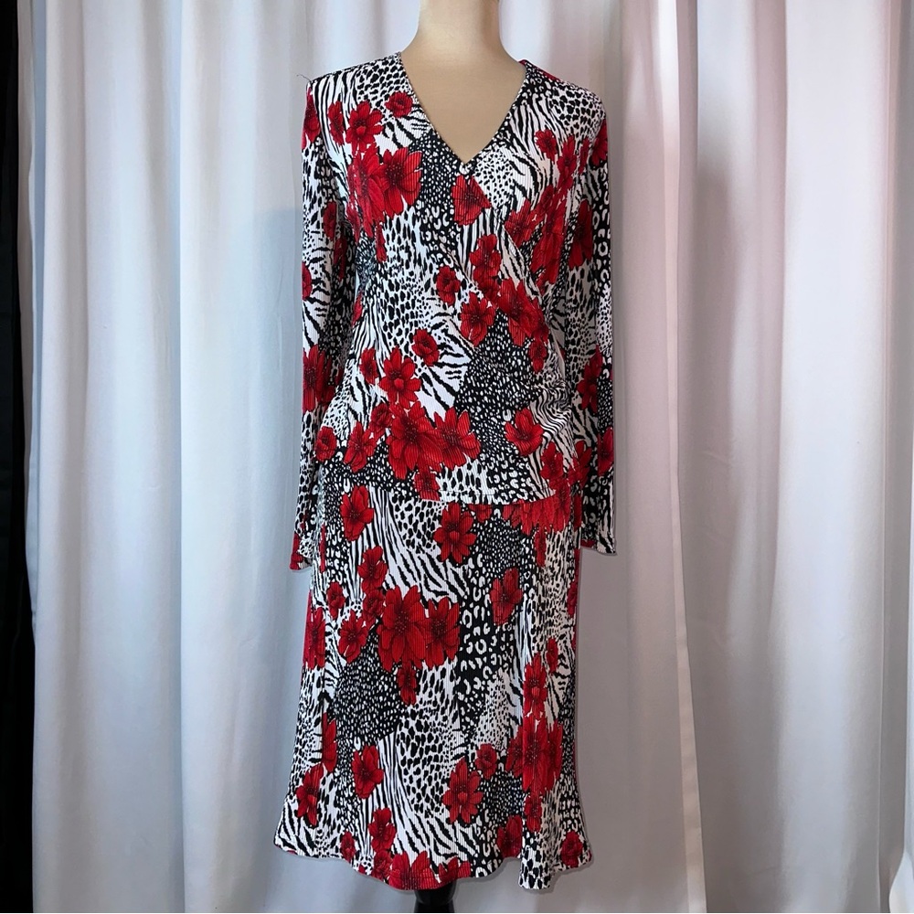 JOSEPH RIBKOFF $234 Crepe Stretch Crossover Dress Size US 12 Floral Animal Print